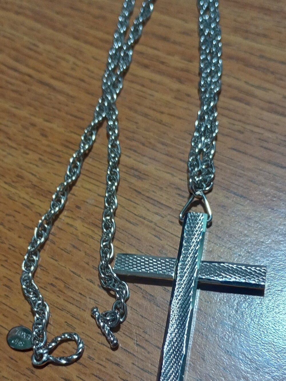 Textured Silver Cross Pendant Necklace for Men